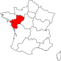 Obraz premium Map of Pays de la Loire, France map with Pays de la Loire highlighted, perfect for infographics, education, editorial and travel design