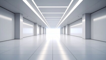 Minimalist white corridor, an empty hallway with light and shadow play empty.