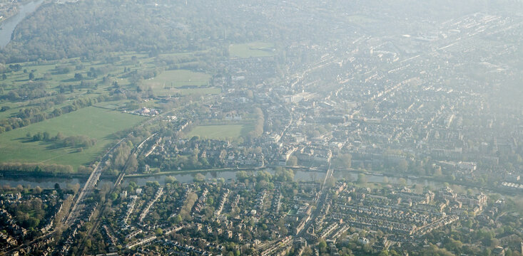 Aerial view of East Twickenham and Richmond-Upon-Thames, West London