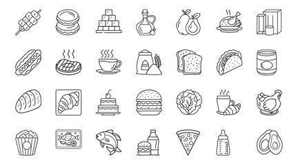 Seamless Pattern of Food Icons in Outline Style on White Background for Design | Ai Generated Icon