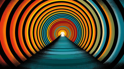 Obraz premium Colorful tunnel path with light at end, grunge texture background