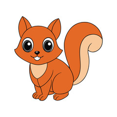 Cute cartoon squirrel with big eyes on white background