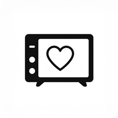 Heart on Black and White Vintage Television Illustration on White Background