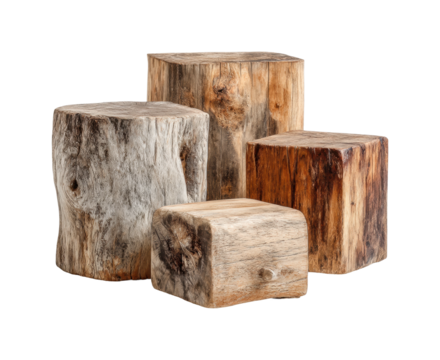 Natural timber logs for rustic home interior wood crafting isolated on transparent background, png