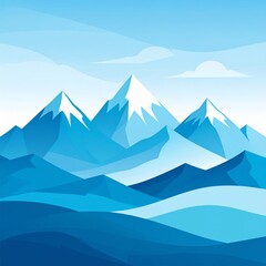 Pixelated Blue Mountain Peaks Under Sky with Varying Shades of Snowy Tops