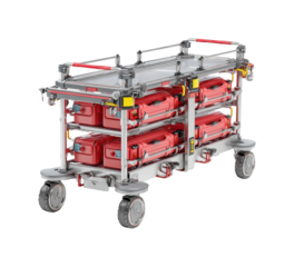 Emergency medical equipment cart hospital product clinical top view medical response isolated on transparent background, png