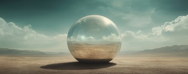 Desert Orb Mirage in the Arid Landscape, sphere , surreal