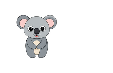 Cute cartoon koala with pink ears on white background