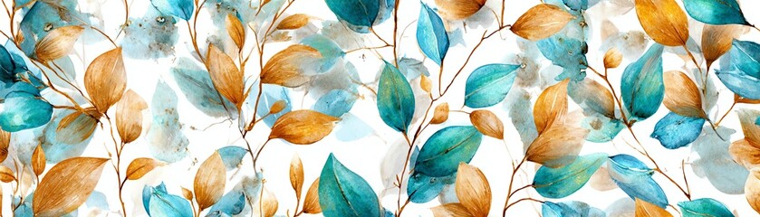 Seamless Colorful leaf pattern, watercolor style, seamless design, white isolated background.