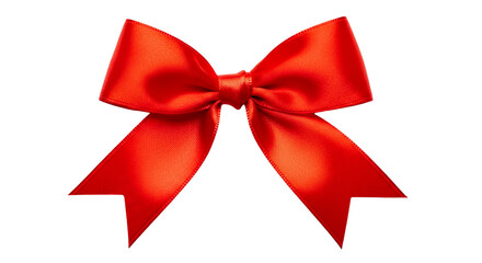 Naklejka premium red satin bow, decorative shiny ribbon tied into a festive gift wrap knot ideal for celebration packaging branding promotions or greeting card compositions 