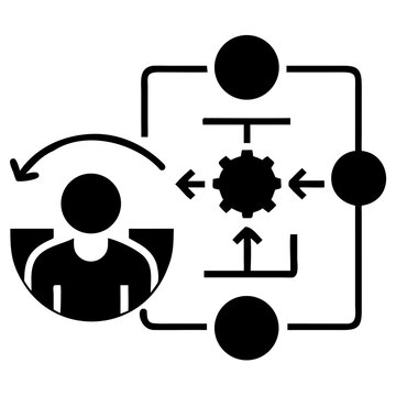 Reinforcement learning icon for AI training and decision-making vector silhouette