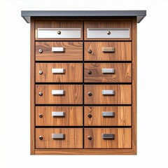 Fototapeta premium Wooden Cabinet with Multiple Drawers and Silver Handles for Rustic Organization