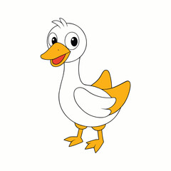 Cartoon goose with orange beak and feet on white background