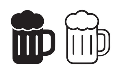 Beer Mug Icon Set Flat Outline Style