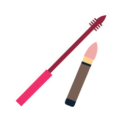 Eyebrow pencil and spoolie brush on white makeup cosmetic