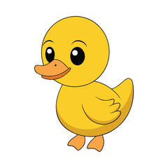 Cute yellow duckling cartoon illustration on white background