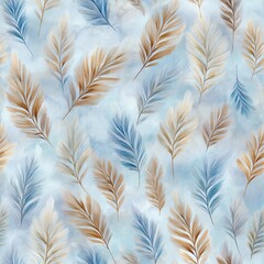 Seamless A seamless pattern of elegant leaves in soft blues and warm neutrals.