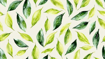 Seamless A vibrant pattern of green and yellow leaves on a light background.