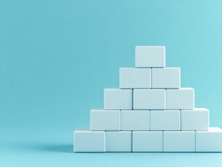 White Cube Pyramid on Aqua Background, Minimal, Abstract