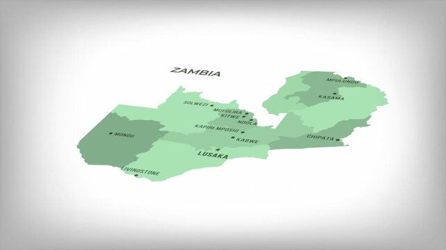 Animated Map of ZAMBIA with states Borders and Major Cities Positions