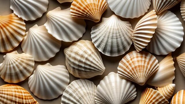 Composition of seashells of different sizes and shapes. Marine Design.