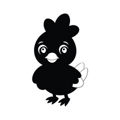Black baby chicken cartoon on white background black and white