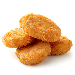Golden, crispy chicken nuggets stacked together