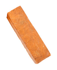 Single old red or orange brick isolated on white background. with clipping path