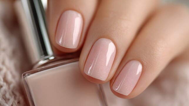 Young Woman hands hold Neutral color nail polish bottles,Creative flat lay of fashion bright nail polishes,Minimal style,Nude tones color,Beauty blogger concept,beauty,fashion,Copy space.