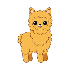 Cute cartoon alpaca illustration on white background