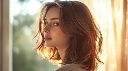 Beautiful model girl with Brown hair strand,silky healthy chestnut wavy hair strand,hair wavy ribbon, with smooth,Keratin straightening,Treatment,straight long hair,procedures,Smooth hairstyle.