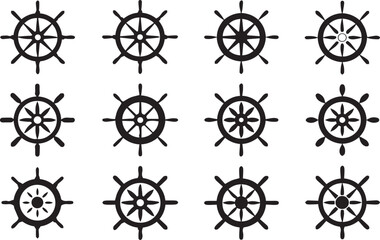 Ship wheel silhouette set
