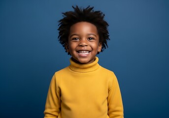 Happy African American Child Wearing a Mustard Yellow Turtleneck