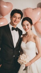 Happy Wedding couple in wedding party,Young joyful bride and groom emotionally dancing,honeymoon and romantic time,valentine,sweet moment,copy space.