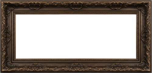 Ornate antique bronze picture frame with decorative scrollwork and detailed carvings transparent background