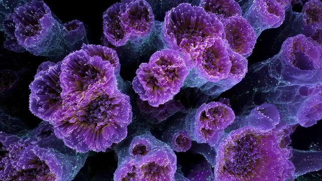 Timelapse footage depicting crystal formation and growth in cartilage tissue emphasizing calcium pyrophosphate accumulation related to pseudogout symptoms.