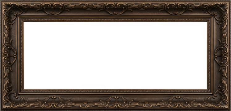 Ornate antique bronze picture frame with decorative scrollwork and detailed carvings transparent background