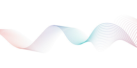 Colorful abstract wave background with smooth flowing gradient lines in red, blue, and purple on a white background. Modern design element for technology, digital, and futuristic themes.