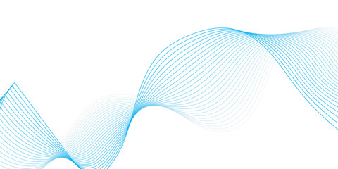Abstract blue wave lines on white background. Minimal fluid curve design with modern style. Futuristic dynamic flow pattern, perfect for tech, presentations, or digital backgrounds.