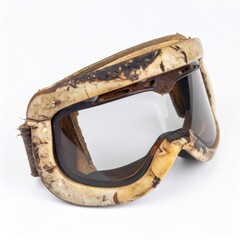 Vintage Leather Aviator Goggles with Clear Lenses and Aged Brown Leather on White