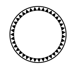 African pattern circle frame. Mexican ethnic motif border. Triangular ornament round frame. Sun stamp. African ethnic culture ornament Vector illustration isolated on white background.
