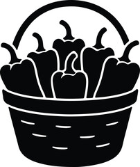 Silhouette basket full of peppers fresh harvest vector Illustrator
