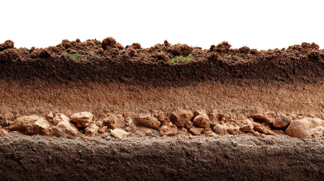 Earth's Layers: A detailed cross-section showcases the various layers of the earth's composition, from the surface topsoil to the sublayers below.
