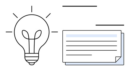 Light bulb radiating light beside neatly stacked documents, representing inspiration, ideas, and organization. Ideal for creativity, innovation, research, strategy, productivity learning teamwork