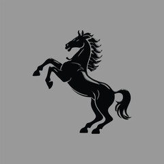 Rearing Black Horse Silhouette &ndash; Powerful Stallion Vector Logo Design


