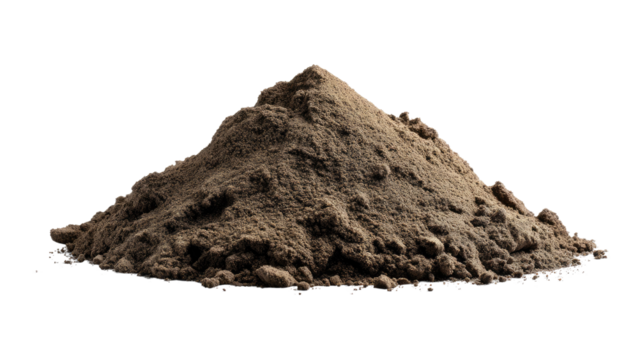 Pile of Soil: A close-up, high-angle view reveals a mound of rich, dark soil, perfect for illustrating concepts of gardening, agriculture, and environmental sustainability.