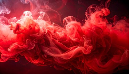 Abstract swirling red and white ink in dark background