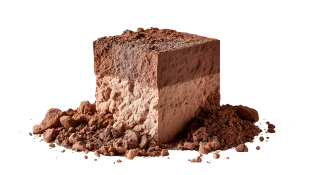 Earth Layers: An eye-level shot of a cubed earth specimen, revealing distinct layers, highlighting the intricacies of earth and science.