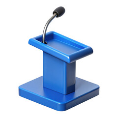 3d blue lectern with microphone isolated on transparent background