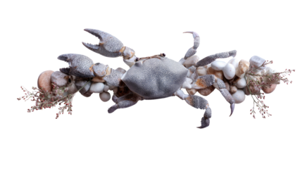 Seashell Crab Display: A meticulously arranged display featuring a crab constructed from a combination of seashells, creating a whimsical and creative seaside aesthetic. 